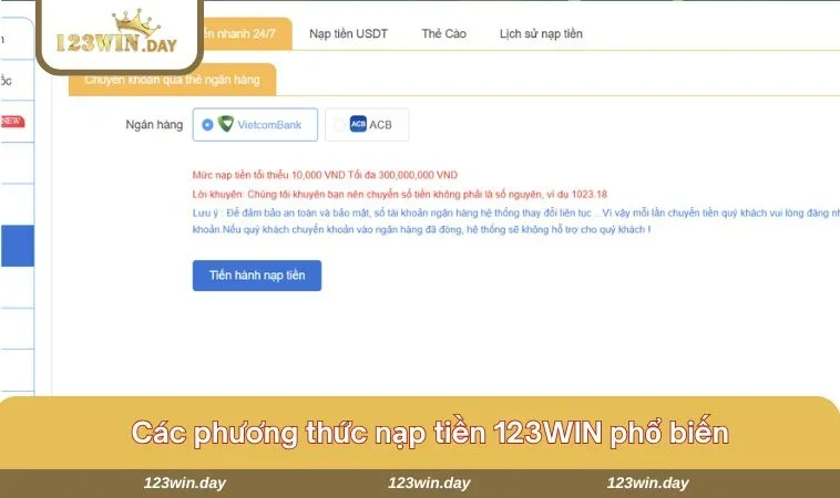 Nạp Tiền 123WIN Hướng Dẫn Chi Tiết Cho Mọi Bet Thủ 668 Phương thức nạp tiền bằng tài khoản ngân hàng rất phổ biến